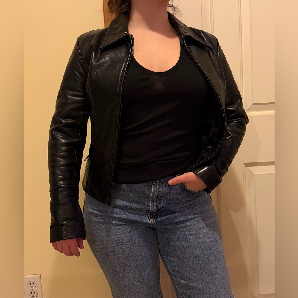 Guess Women's Black Leather Zip Jacket